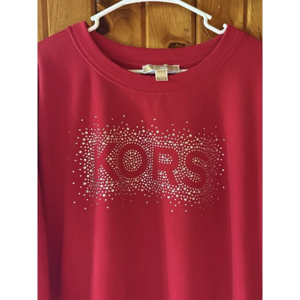 MICHAEL KORS Women's Sweatshirt Size  XL Sparkling Crystal Logo  Red Top‎
